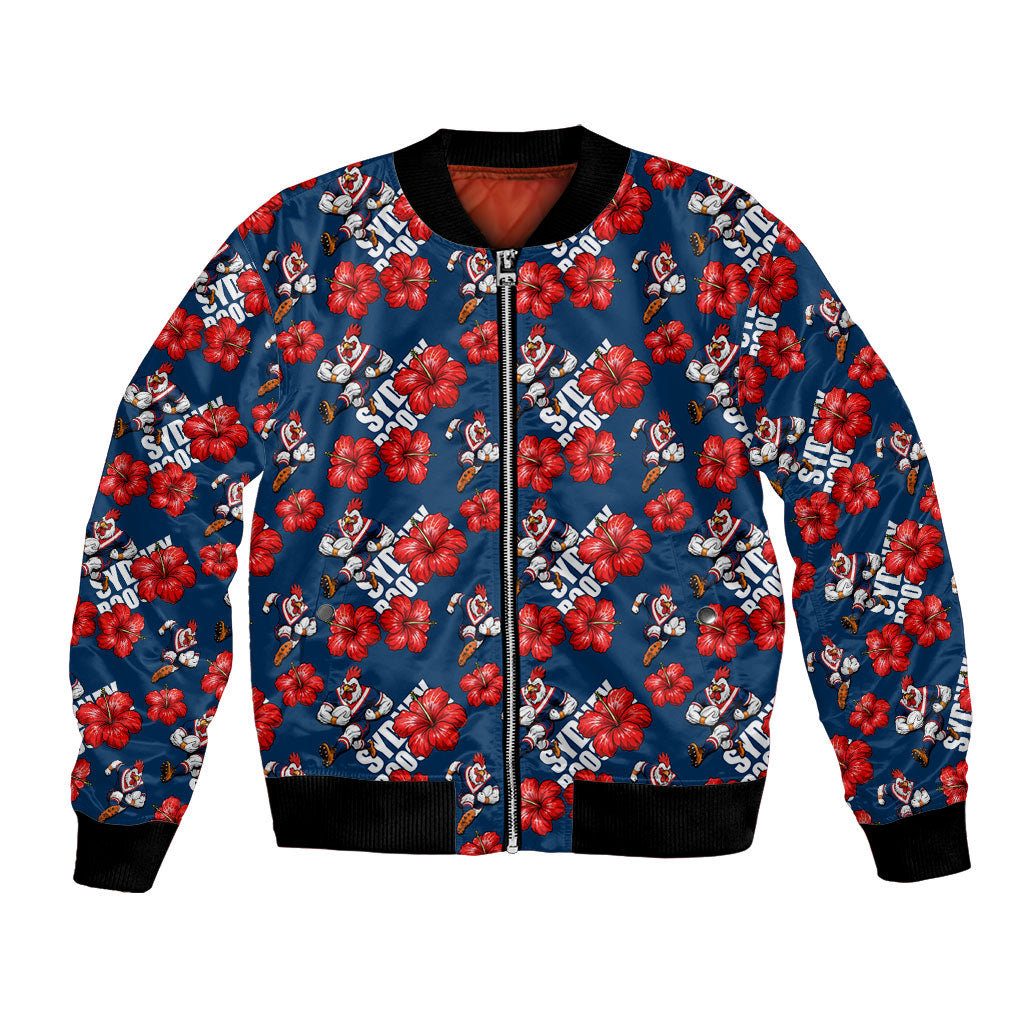 Sydney Roosters Bomber Jacket Tropical Hibiscus Floral Seamless Rugby Mascot