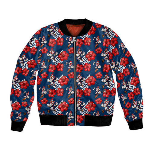 Sydney Roosters Bomber Jacket Tropical Hibiscus Floral Seamless Rugby Mascot