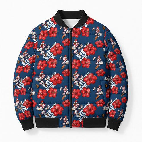 Sydney Roosters Bomber Puffer Jacket Tropical Hibiscus Floral Seamless Rugby Mascot