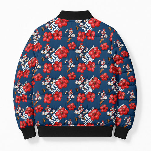 Sydney Roosters Bomber Puffer Jacket Tropical Hibiscus Floral Seamless Rugby Mascot