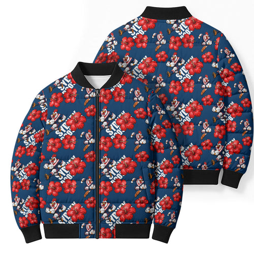Sydney Roosters Bomber Puffer Jacket Tropical Hibiscus Floral Seamless Rugby Mascot