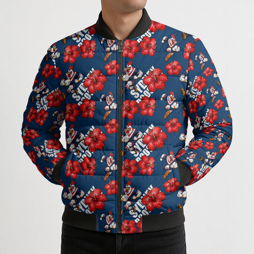 Sydney Roosters Bomber Puffer Jacket Tropical Hibiscus Floral Seamless Rugby Mascot