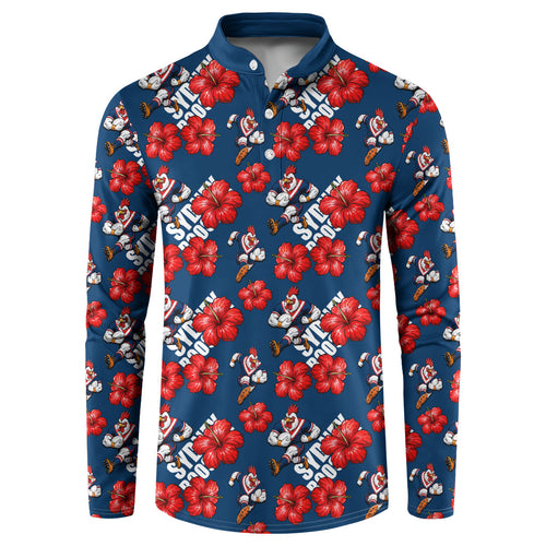 Sydney Roosters Button Sweatshirt Tropical Hibiscus Floral Seamless Rugby Mascot