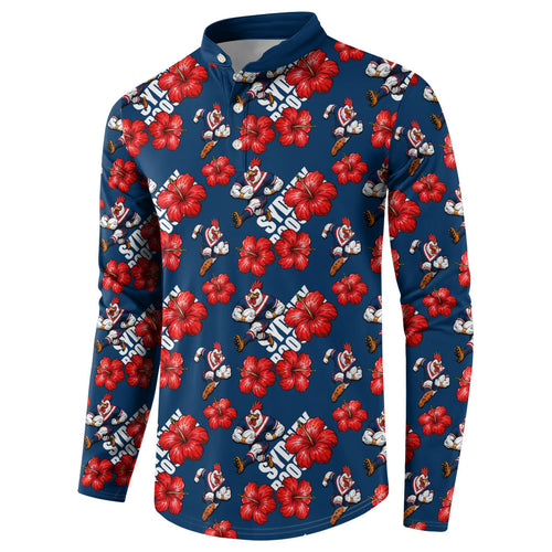 Sydney Roosters Button Sweatshirt Tropical Hibiscus Floral Seamless Rugby Mascot