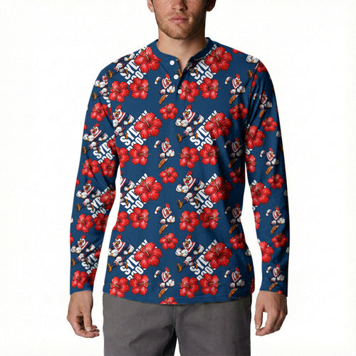 Sydney Roosters Button Sweatshirt Tropical Hibiscus Floral Seamless Rugby Mascot
