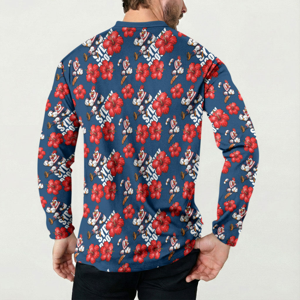 Sydney Roosters Button Sweatshirt Tropical Hibiscus Floral Seamless Rugby Mascot