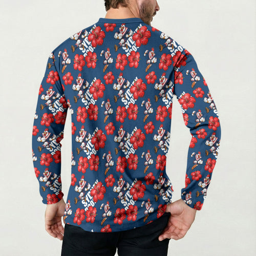 Sydney Roosters Button Sweatshirt Tropical Hibiscus Floral Seamless Rugby Mascot