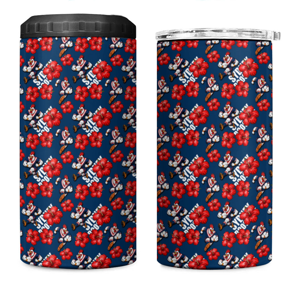 Sydney Roosters 4 in 1 Can Cooler Tumbler Tropical Hibiscus Floral Seamless Rugby Mascot