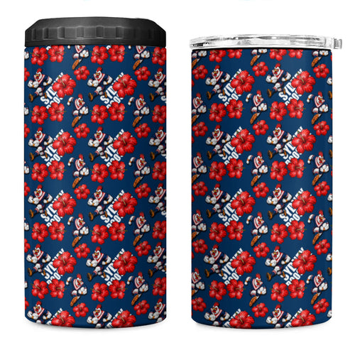 Sydney Roosters 4 in 1 Can Cooler Tumbler Tropical Hibiscus Floral Seamless Rugby Mascot