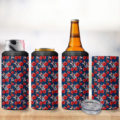 Sydney Roosters 4 in 1 Can Cooler Tumbler Tropical Hibiscus Floral Seamless Rugby Mascot