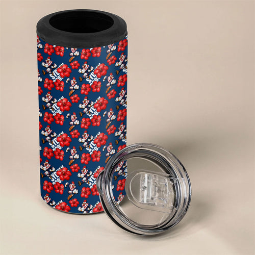 Sydney Roosters 4 in 1 Can Cooler Tumbler Tropical Hibiscus Floral Seamless Rugby Mascot