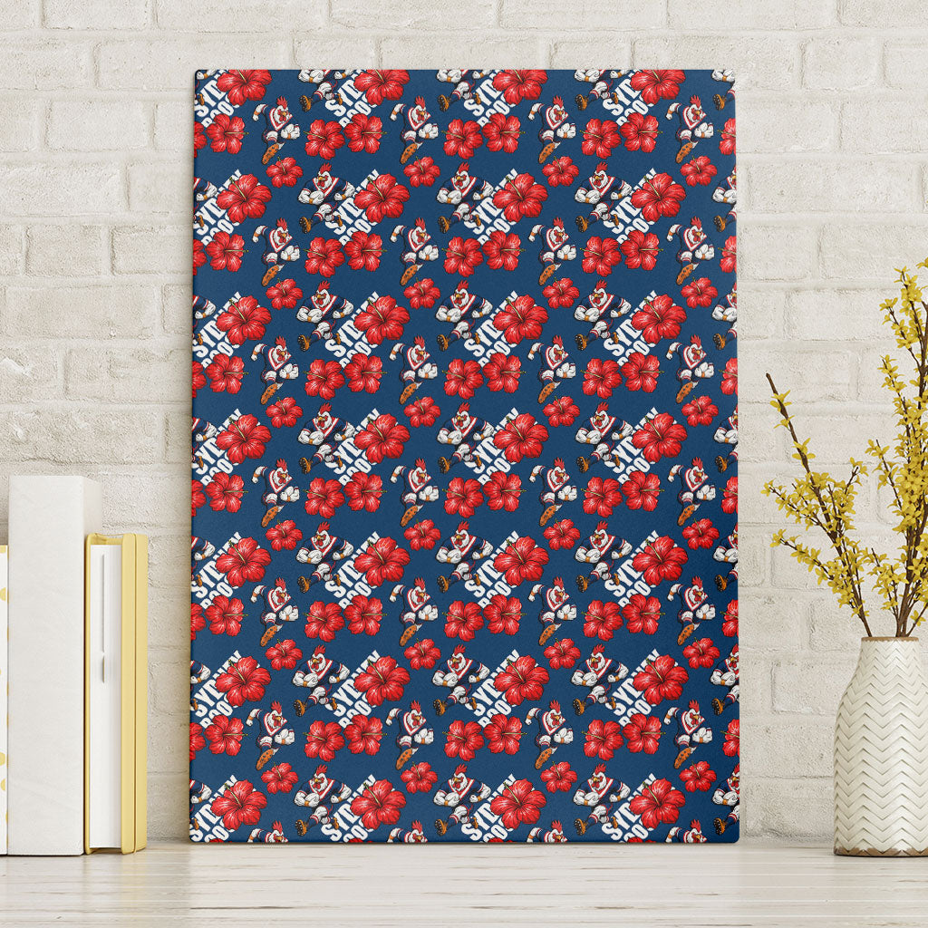 Sydney Roosters Canvas Wall Art Tropical Hibiscus Floral Seamless Rugby Mascot