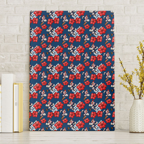 Sydney Roosters Canvas Wall Art Tropical Hibiscus Floral Seamless Rugby Mascot