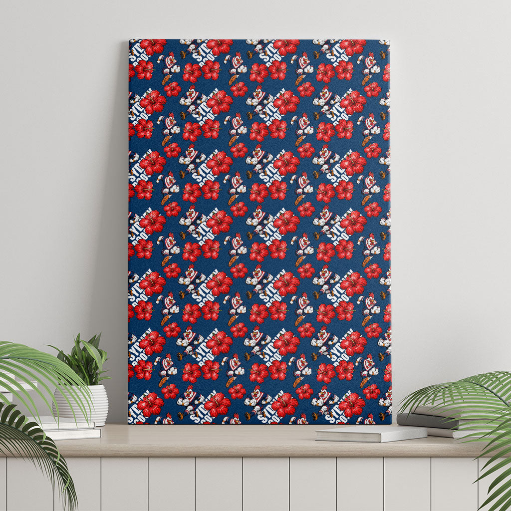 Sydney Roosters Canvas Wall Art Tropical Hibiscus Floral Seamless Rugby Mascot