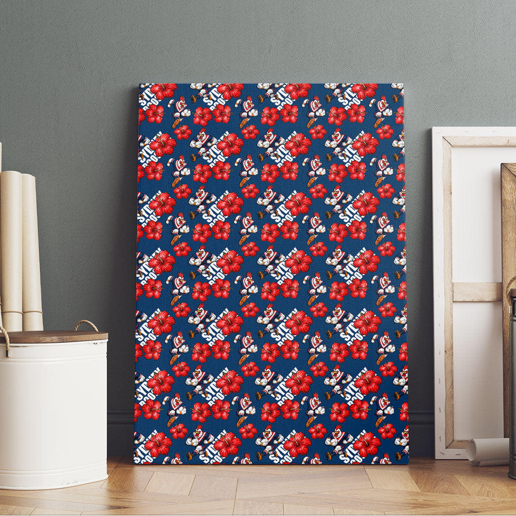 Sydney Roosters Canvas Wall Art Tropical Hibiscus Floral Seamless Rugby Mascot