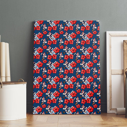 Sydney Roosters Canvas Wall Art Tropical Hibiscus Floral Seamless Rugby Mascot
