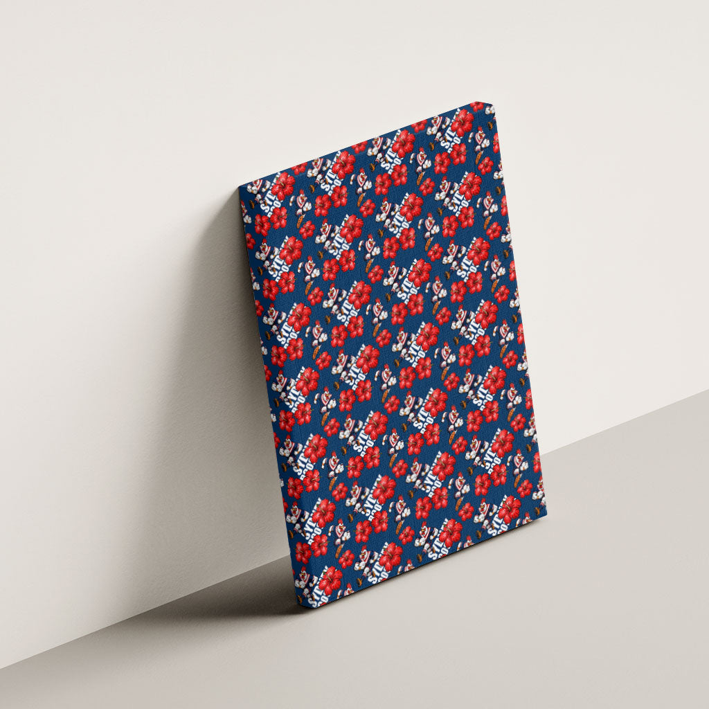 Sydney Roosters Canvas Wall Art Tropical Hibiscus Floral Seamless Rugby Mascot