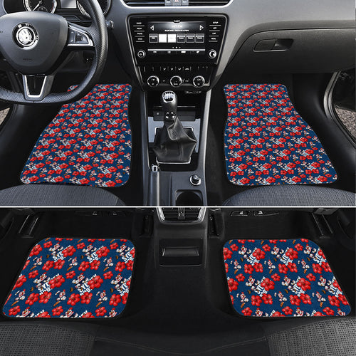 Sydney Roosters Car Mats Tropical Hibiscus Floral Seamless Rugby Mascot
