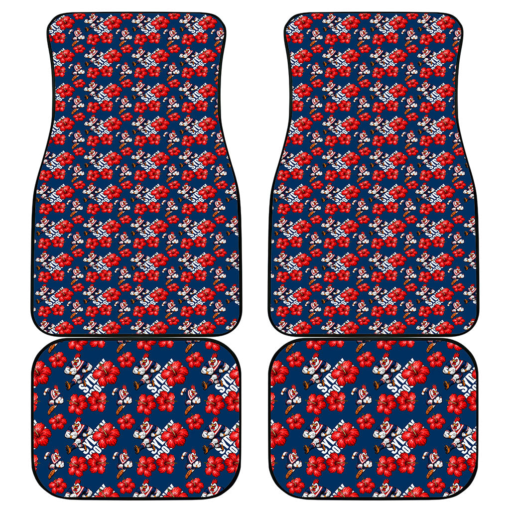 Sydney Roosters Car Mats Tropical Hibiscus Floral Seamless Rugby Mascot