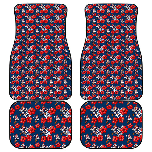 Sydney Roosters Car Mats Tropical Hibiscus Floral Seamless Rugby Mascot