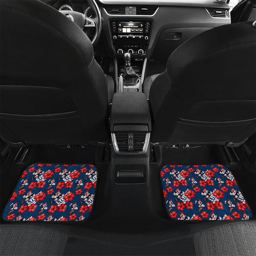 Sydney Roosters Car Mats Tropical Hibiscus Floral Seamless Rugby Mascot