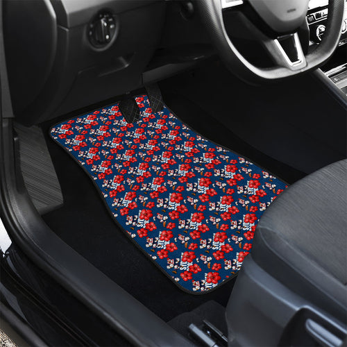 Sydney Roosters Car Mats Tropical Hibiscus Floral Seamless Rugby Mascot
