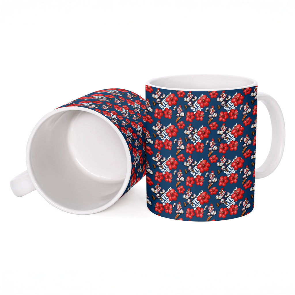 Sydney Roosters Ceramic Mug Tropical Hibiscus Floral Seamless Rugby Mascot