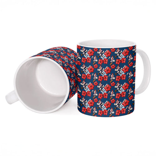 Sydney Roosters Ceramic Mug Tropical Hibiscus Floral Seamless Rugby Mascot