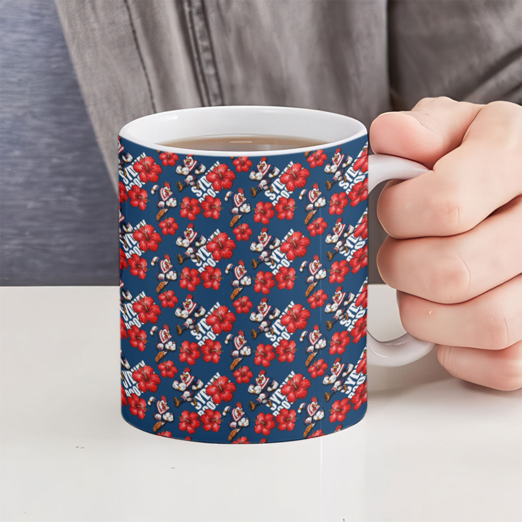 Sydney Roosters Ceramic Mug Tropical Hibiscus Floral Seamless Rugby Mascot
