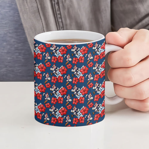 Sydney Roosters Ceramic Mug Tropical Hibiscus Floral Seamless Rugby Mascot