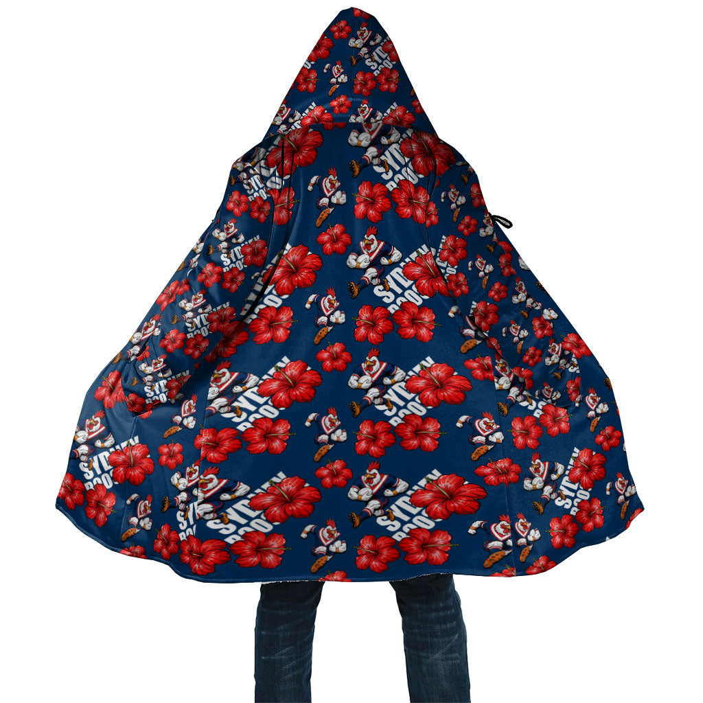 Sydney Roosters Cloak Tropical Hibiscus Floral Seamless Rugby Mascot