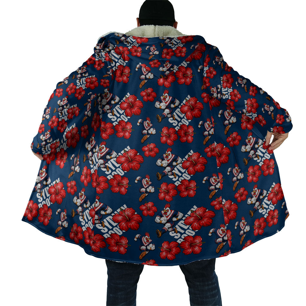 Sydney Roosters Cloak Tropical Hibiscus Floral Seamless Rugby Mascot