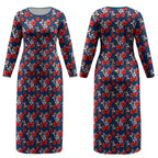 Sydney Roosters Couples Matching Long Sleeve Bodycon Dress and Hawaiian Shirt Tropical Hibiscus Floral Seamless Rugby Mascot