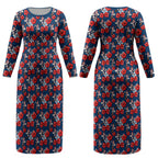 Sydney Roosters Couples Matching Long Sleeve Bodycon Dress and Long Sleeve Button Shirt Tropical Hibiscus Floral Seamless Rugby Mascot
