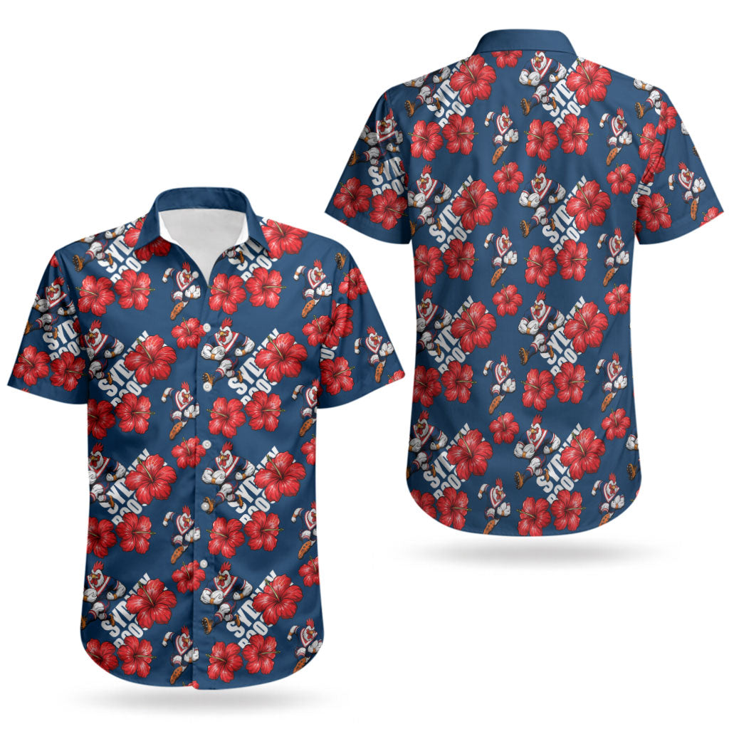 Sydney Roosters Couples Matching Off Shoulder Maxi Dress and Hawaiian Shirt Tropical Hibiscus Floral Seamless Rugby Mascot