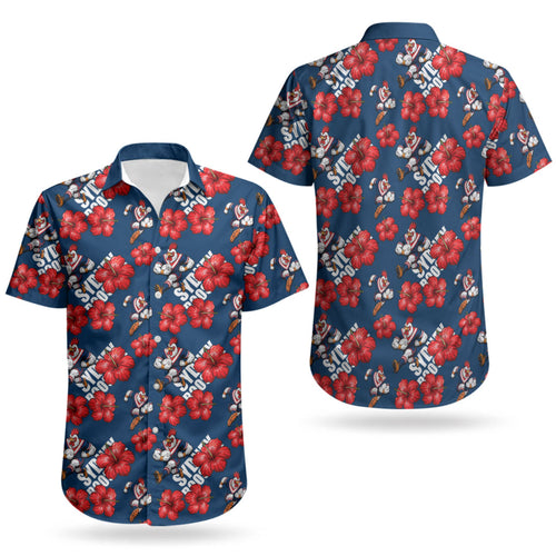 Sydney Roosters Couples Matching Off Shoulder Maxi Dress and Hawaiian Shirt Tropical Hibiscus Floral Seamless Rugby Mascot