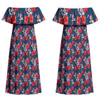 Sydney Roosters Couples Matching Off Shoulder Maxi Dress and Hawaiian Shirt Tropical Hibiscus Floral Seamless Rugby Mascot