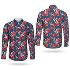 Sydney Roosters Couples Matching Off Shoulder Maxi Dress and Long Sleeve Button Shirt Tropical Hibiscus Floral Seamless Rugby Mascot