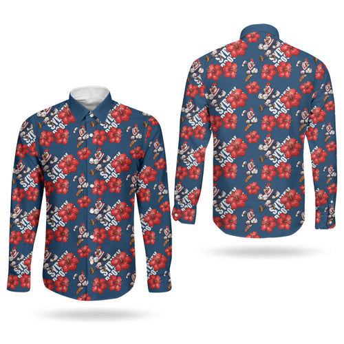 Sydney Roosters Couples Matching Puletasi and Long Sleeve Button Shirt Tropical Hibiscus Floral Seamless Rugby Mascot