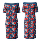 Sydney Roosters Couples Matching Puletasi and Long Sleeve Button Shirt Tropical Hibiscus Floral Seamless Rugby Mascot