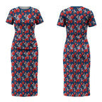 Sydney Roosters Couples Matching Short Sleeve Bodycon Dress and Long Sleeve Button Shirt Tropical Hibiscus Floral Seamless Rugby Mascot