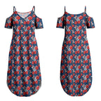 Sydney Roosters Couples Matching Summer Maxi Dress and Long Sleeve Button Shirt Tropical Hibiscus Floral Seamless Rugby Mascot