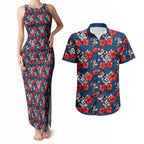 Sydney Roosters Couples Matching Tank Maxi Dress and Hawaiian Shirt Tropical Hibiscus Floral Seamless Rugby Mascot