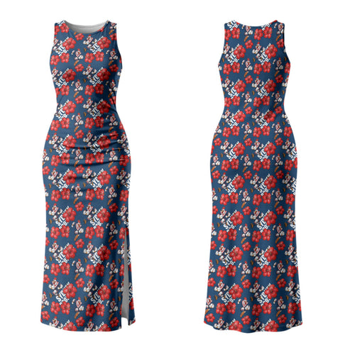 Sydney Roosters Couples Matching Tank Maxi Dress and Hawaiian Shirt Tropical Hibiscus Floral Seamless Rugby Mascot