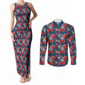 Sydney Roosters Couples Matching Tank Maxi Dress and Long Sleeve Button Shirt Tropical Hibiscus Floral Seamless Rugby Mascot