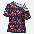 Sydney Roosters Cross Shoulder Shirt Tropical Hibiscus Floral Seamless Rugby Mascot