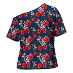 Sydney Roosters Cross Shoulder Shirt Tropical Hibiscus Floral Seamless Rugby Mascot