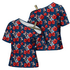 Sydney Roosters Cross Shoulder Shirt Tropical Hibiscus Floral Seamless Rugby Mascot