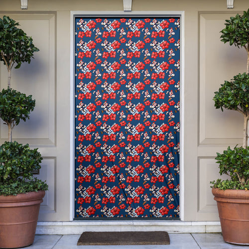Sydney Roosters Door Cover Tropical Hibiscus Floral Seamless Rugby Mascot