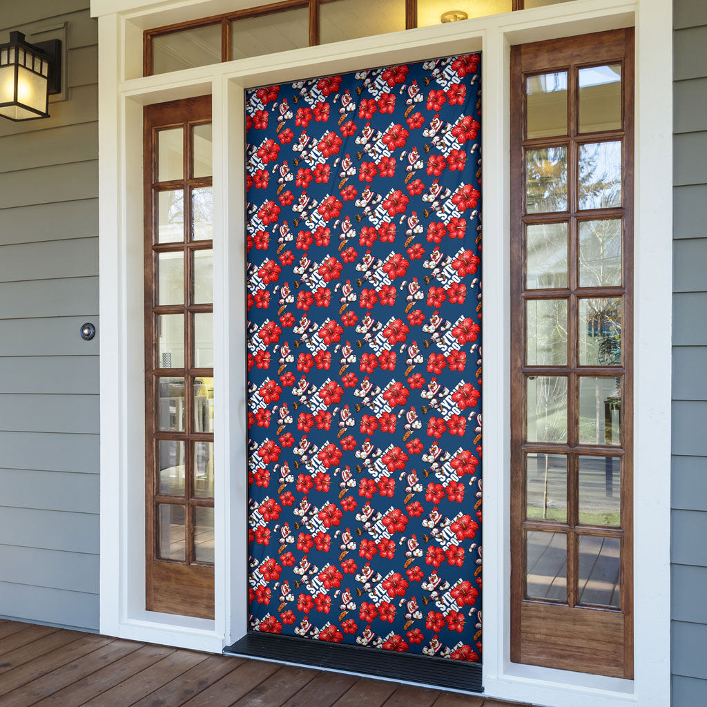 Sydney Roosters Door Cover Tropical Hibiscus Floral Seamless Rugby Mascot